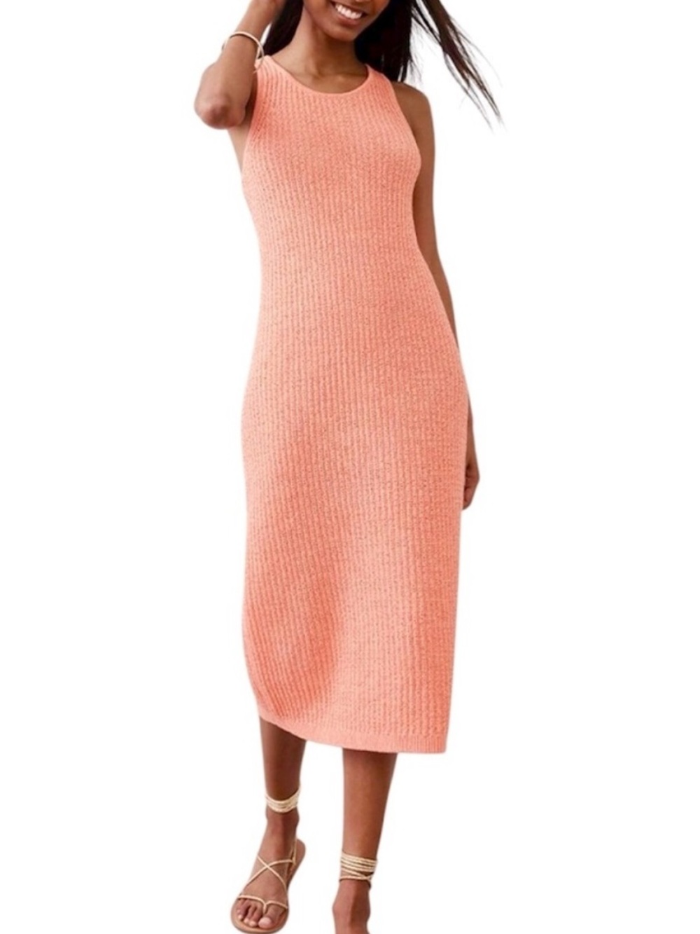 Banana Republic Textured Midi Sweater Dress in Coral